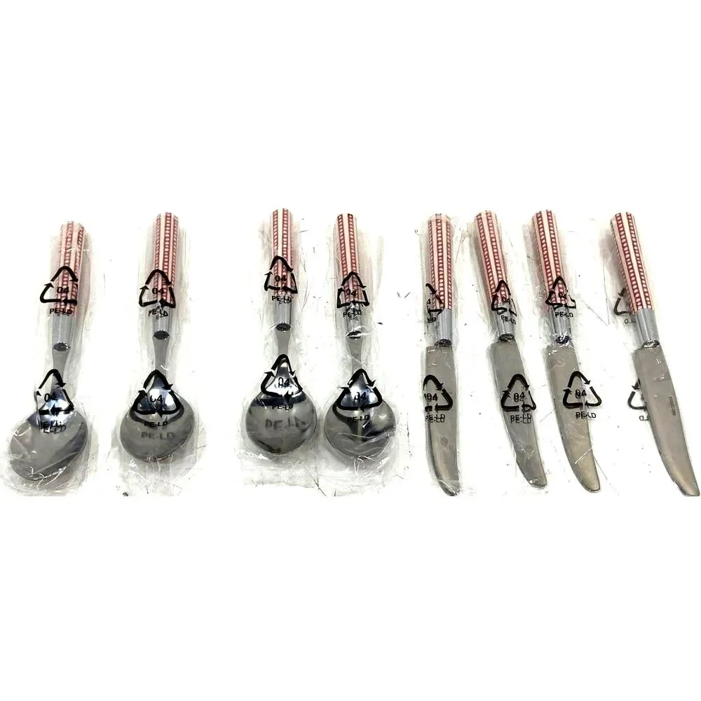 Summer BBQ Flatware Outdoor Red White Pottery Barn stainless Set of 12 Pcs